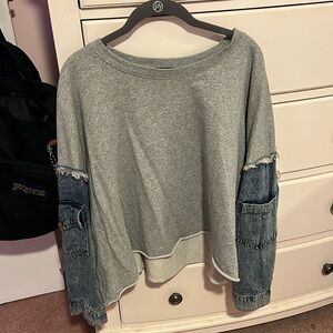 Ruby and Jenna grey sweat shirt with denim sleeves